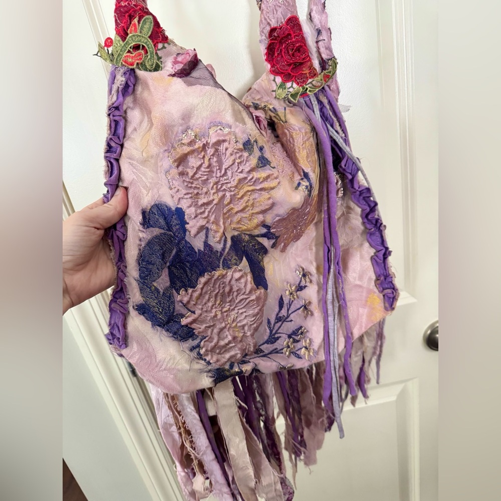 Lace embroidered boho crossbody bag bohemian roses - Picture 7 of 13